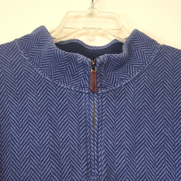 LAND'S END Two Tone Blue Chevron Cotton 3/4 Zip Ribbed Cuff/Hem Pullover Sweater - Picture 3 of 9